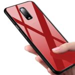 Luxury Mirror Bumper Back Tempered Glass Case [ Anti Slip ] Super Slim [Flexible] All Angle Protection Full Mirror View Back Lightweight Matte Soft Back Case Cover for Oneplus 6T - Red