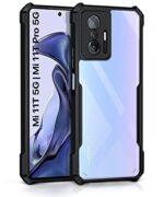 Shock Proof Clear Back Case Mobile Cover for Xiaomi Mi 11T 5G | Mi 11T Pro 5G (Hard | Hybrid PC + TPU | Full Armour Device & Camera Protection | Black)