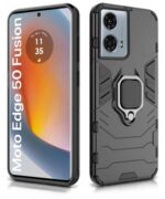 kelpuj Shock Proof Back Case Mobile Cover for Motorola Moto Edge 50 Fusion 5G | Moto Edge G96 Fusion 5G Back Cover Case (Tough Armor | Hybrid PC + TPU | Ring Holder & in-Built Kickstand | Black) - Image 5
