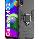 Shockproof Back Case Mobile Cover for Samsung Galaxy M02 (Armor | Hybrid PC + TPU | Full Protection with Ring Holder Kickstand | Carbon Black)