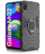 Shockproof Back Case Mobile Cover for Samsung Galaxy M02 (Armor | Hybrid PC + TPU | Full Protection with Ring Holder Kickstand | Carbon Black)