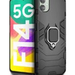 Shock Proof Back Case Mobile Cover for Samsung Galaxy F14 5G | Bumper Back Cover Case (Tough Armor | Hybrid PC + TPU | Full Protection with Ring Holder & in-Built Kickstand | Black)