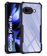 Shock Proof Clear Protective Back Case for Google Pixel 9A - AirEDGE Technology | 360 Degree Camera Protection | Transparent Hybrid Back Case Mobile Cover - Black