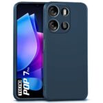 Slim Ultra Soft Rubberised Back Cover for Tecno POP 7 Pro | Inner Velvet Fabric Lining | Matte Silicone Flexible Camera Protection Back Case ? Blue