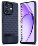 kelpuj Back Cover for Oppo A3x 5G | A3x 4G | A3 5G with Hexa Cube Design | Ultra Slim Soft Rubberised Case | Inner Velvet Fabric | Matte Silicone Flexible Mobile Case | Camera Protection - Blue