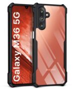 Shock Proof Clear Protective Back Case for Samsung Galaxy M36 5G | Samsung Galaxy F36 5G- AirEDGE Technology | 360 Degree Camera Protection | Transparent Hybrid Mobile Cover - Black
