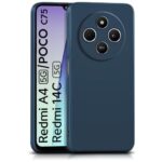 Back Cover for Redmi A4 5G | Poco C75 5G | 14C 5G | Poco M7 | Ultra Slim Soft Rubberised Case | Inner Velvet Fabric Lining | Matte Silicone Flexible Mobile Case | Camera Protection - Blue