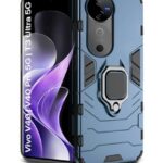Shock Proof Back Case Mobile Cover for Vivo V40 | V40 Pro 5G | T3 Ultra 5G | Back Cover Case (Tough Armor | Hybrid PC + TPU | Ring Holder & in-Built Kickstand | Blue)