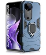 Shock Proof Back Case Mobile Cover for Vivo V40 | V40 Pro 5G | T3 Ultra 5G | Back Cover Case (Tough Armor | Hybrid PC + TPU | Ring Holder & in-Built Kickstand | Blue)