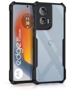 Shock Proof Clear Back Case Mobile Cover for Motorola Moto Edge 50 Fusion 5G | Moto Edge G96 Fusion 5G (Hard | Hybrid PC + TPU | Full Armour Device & Camera Protection | Black)
