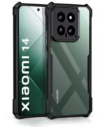 Shock Proof Clear Protective Back Case for Xiaomi 14 - AirEDGE Technology | 360 Degree Camera Protection | Transparent Hybrid Back Case Mobile Cover - Black