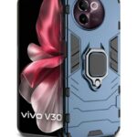 Shock Proof Back Case Mobile Cover for Vivo V30e 5G | Back Cover Case (Tough Armor | Hybrid PC + TPU | Ring Holder & in-Built Kickstand | Blue)