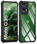 kelpuj Shock Proof Clear Protective Back Case for Motorola Moto G35 5G - AirEDGE Technology | 360 Degree Camera Protection | Transparent Hybrid Back Case Mobile Cover - Black - Image 5