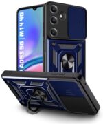kelpuj Tough Armor Bumper Mobile Back Case for Samsung Galaxy A05S 5G | Galaxy M14 4G | Sliding Camera Shield Cover | Shock Proof 360? Protection | Hybrid PC + TPU | Ring Holder with Stand  Blue - Image 5
