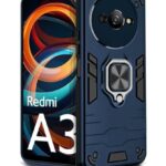 Shock Proof Back Case Mobile Cover for Mi Redmi A3 | Redmi A3X | Poco C61 | Back Cover Case (Tough Armor | Hybrid PC + TPU | Ring Holder & in-Built Kickstand | Blue)