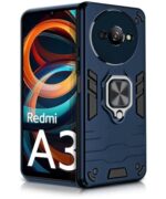 Shock Proof Back Case Mobile Cover for Mi Redmi A3 | Redmi A3X | Poco C61 | Back Cover Case (Tough Armor | Hybrid PC + TPU | Ring Holder & in-Built Kickstand | Blue)