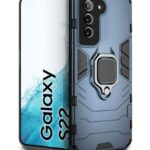 Shock Proof Back Case Mobile Cover for Samsung Galaxy S22 5G | Back Cover Case (Tough Armor | Hybrid PC + TPU | Ring Holder & in-Built Kickstand | Blue)