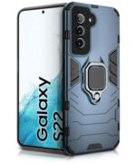Shock Proof Back Case Mobile Cover for Samsung Galaxy S22 5G | Back Cover Case (Tough Armor | Hybrid PC + TPU | Ring Holder & in-Built Kickstand | Blue)