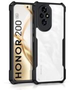 Shock Proof Clear Protective Back Case for Honor 200 5G - AirEDGE Technology | 360 Degree Camera Protection | Transparent Hybrid Back Case Mobile Cover - Black