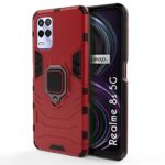 Polycarbonate Realme 8s 5G Tough Armor Bumper Back Case Cover Ring Holder & Kickstand in-Built Excellent 360 Degree Protection for Realme 8 5G (Red)