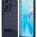 Back Cover for iQOO Z9 Lite | Vivo T3 Lite 5G | Y18t | Y18 | Y18e | Y03 | Y28s | Y37 with Hexa Cube Design | Inner Velvet Fabric | Matte Silicone Flexible Case | Camera Protection - Blue