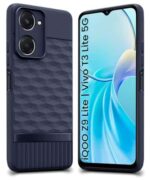 Back Cover for iQOO Z9 Lite | Vivo T3 Lite 5G | Y18t | Y18 | Y18e | Y03 | Y28s | Y37 with Hexa Cube Design | Inner Velvet Fabric | Matte Silicone Flexible Case | Camera Protection - Blue