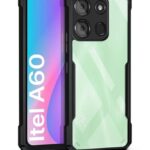 Shock Proof Clear Protective Back Case for Itel A60 - AirEDGE Technology | 360 Degree Camera Protection | Transparent Hybrid Back Case Mobile Cover - Black