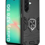 Shock Proof Back Case Mobile Cover for Samsung Galaxy A26 5G | Back Cover Case (Tough Armor | Hybrid PC + TPU | Ring Holder & in-Built Kickstand | Black)