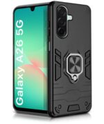 Shock Proof Back Case Mobile Cover for Samsung Galaxy A26 5G | Back Cover Case (Tough Armor | Hybrid PC + TPU | Ring Holder & in-Built Kickstand | Black)