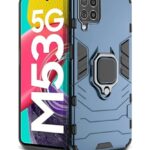 Shock Proof Back Case Mobile Cover for Samsung Galaxy M53 5G | Back Cover Case (Tough Armor | Hybrid PC + TPU | Ring Holder & in-Built Kickstand | Blue)