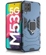 Shock Proof Back Case Mobile Cover for Samsung Galaxy M53 5G | Back Cover Case (Tough Armor | Hybrid PC + TPU | Ring Holder & in-Built Kickstand | Blue)