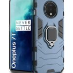Shock Proof Back Case Mobile Cover for 1+ OnePlus 7T | Back Cover Case (Tough Armor | Hybrid PC + TPU | Ring Holder & in-Built Kickstand | Blue)