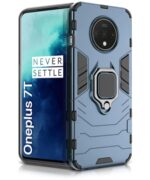 Shock Proof Back Case Mobile Cover for 1+ OnePlus 7T | Back Cover Case (Tough Armor | Hybrid PC + TPU | Ring Holder & in-Built Kickstand | Blue)