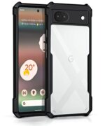 Poly Carbonate + TPU Shock Proof Clear Protective Back Case for Google Pixel 6A - Airedge Technology | 360 Degree Camera Protection | Transparent Hybrid Back Case Mobile Cover - Black
