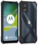kelpuj TPU+PC Shock Proof Clear Protective Back Case for Motorola Moto E13 - Airedge Technology | 360 Degree Camera Protection | Transparent Hybrid Back Case Mobile Cover - Black - Image 5