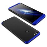 3 in 1 Double Dip Case [ Anti Slip ] Super Slim [Hard] Hybrid PC All Angle Protection Lightweight Matte Hard Back Case Cover for Vivo V7 - Black with Blue