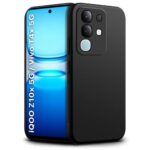 Back Cover for Vivo T4X 5G | IQOO Z10X 5G | Ultra Slim Soft Rubberised Case | Inner Velvet Fabric Lining | Matte Silicone Flexible Mobile Case | Camera Protection (Black)