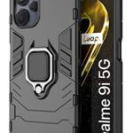 Shock Proof Back Case Mobile Cover for Realme 9i 5G | Realme 9i 5G | Back Cover Case (Tough Armor | Hybrid PC + TPU | Ring Holder & in-Built Kickstand | Black)