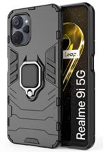 Shock Proof Back Case Mobile Cover for Realme 9i 5G | Realme 9i 5G | Back Cover Case (Tough Armor | Hybrid PC + TPU | Ring Holder & in-Built Kickstand | Black)