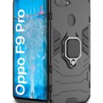 Shock Proof Back Case Mobile Cover for Realme U1 | Oppo F9 Pro (Armor | Hybrid PC + TPU | Full Protection with Ring Holder Kickstand | Carbon Black)