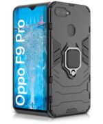 Shock Proof Back Case Mobile Cover for Realme U1 | Oppo F9 Pro (Armor | Hybrid PC + TPU | Full Protection with Ring Holder Kickstand | Carbon Black)