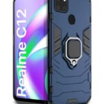 kelpuj Shock Proof Back Case Mobile Cover for Realme Narzo 30A | 20 | C12 | Back Cover Case (Tough Armor | Hybrid PC + TPU | Ring Holder & in-Built Kickstand | Blue)