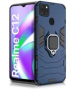 kelpuj Shock Proof Back Case Mobile Cover for Realme Narzo 30A | 20 | C12 | Back Cover Case (Tough Armor | Hybrid PC + TPU | Ring Holder & in-Built Kickstand | Blue)