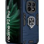 Shock Proof Back Case Mobile Cover for Realme P2 Pro 5G | Back Cover Case (Tough Armor | Hybrid PC + TPU | Ring Holder & in-Built Kickstand | Blue)