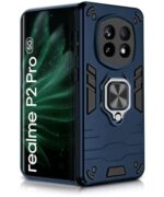 Shock Proof Back Case Mobile Cover for Realme P2 Pro 5G | Back Cover Case (Tough Armor | Hybrid PC + TPU | Ring Holder & in-Built Kickstand | Blue)