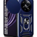 Tough Armor Bumper Mobile Back Case for Realme 13 5G | Realme 12 5G | 12X 5G | Narzo 70x 5G | C65 5G | N65 | Sliding Camera Shield Cover | Hybrid PC + TPU | Ring Holder with Stand ? Blue