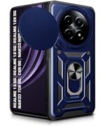 Tough Armor Bumper Mobile Back Case for Realme 13 5G | Realme 12 5G | 12X 5G | Narzo 70x 5G | C65 5G | N65 | Sliding Camera Shield Cover | Hybrid PC + TPU | Ring Holder with Stand ? Blue