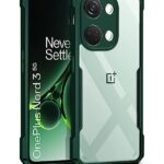Shock Proof Clear Protective Back Case for 1+ OnePlus Nord 3 5G - AirEDGE Technology | 360 Degree Camera Protection | Transparent Hybrid Back Case Mobile Cover - Green