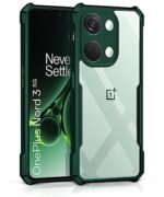 Shock Proof Clear Protective Back Case for 1+ OnePlus Nord 3 5G - AirEDGE Technology | 360 Degree Camera Protection | Transparent Hybrid Back Case Mobile Cover - Green