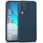 Slim Ultra Soft Rubberised Back Cover for iQOO Neo 7 | Neo 7 Pro 5G | Inner Velvet Fabric Lining | Matte Silicone Flexible Camera Protection Back Case  Blue